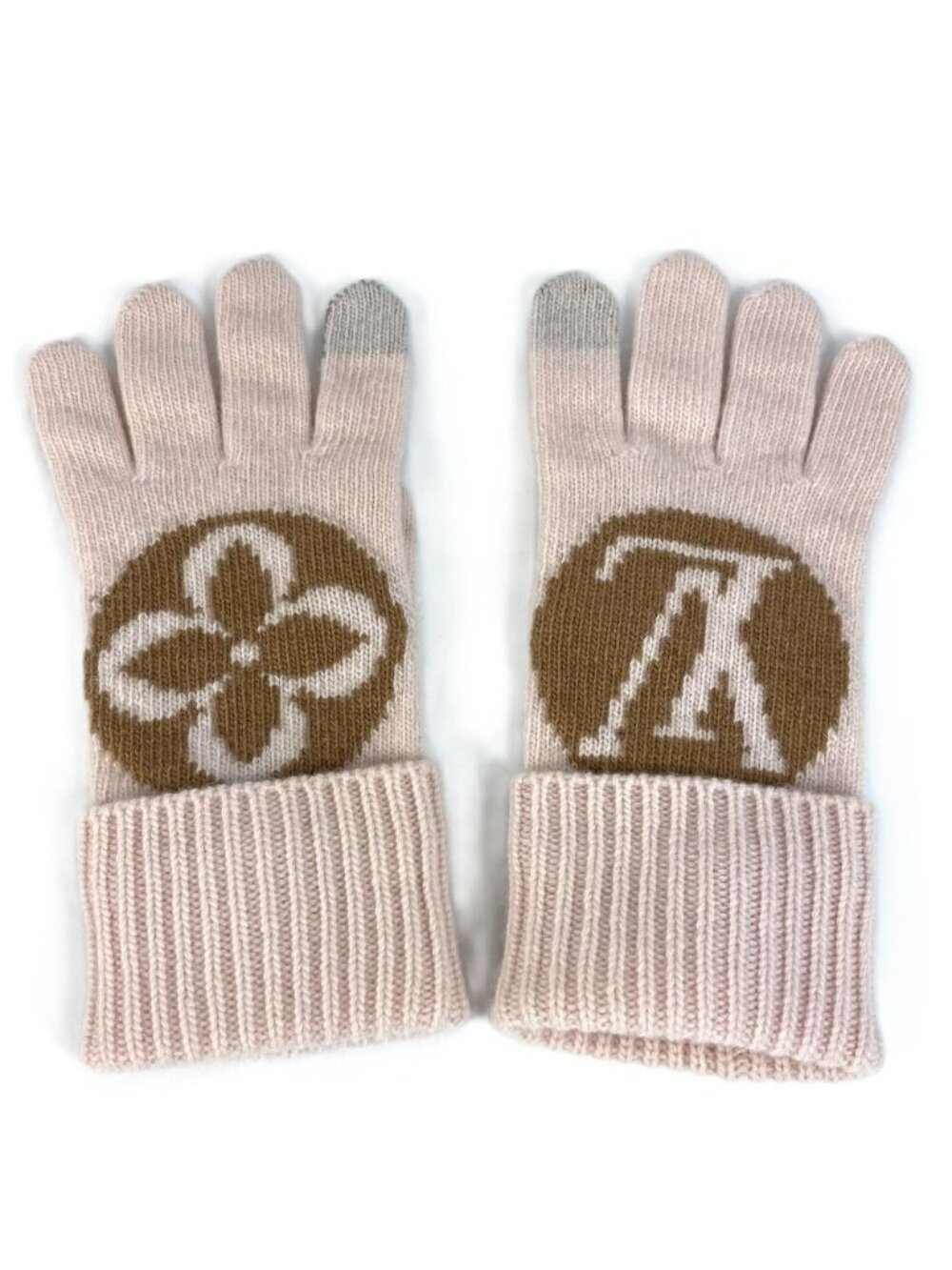 Louis Vuitton Gloves Maille LV Medallion Wool Camel Rose Beige